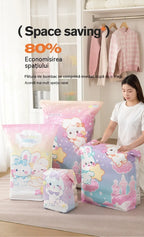 🧳【Set de 5 piese】💨 Sac mare de depozitare cu vid, compresibil: nu necesită pompă, este rezistent la scurgeri și ideal pentru economisirea spațiului în bagaje și acasă ✈️