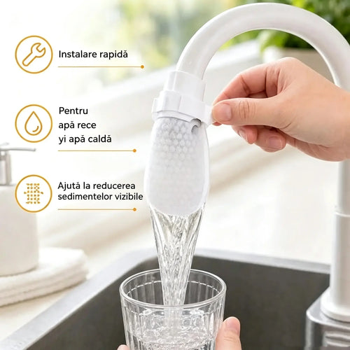 150 filtre + 30 benzi velcro ✨ Filtru anti-stropire pentru robinetul din bucătărie | Filtrează sedimente, rugină și impurități în câteva secunde 💧