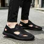 Sandale de Vară din Piele Naturală pentru Bărbați - Pantofi Casual Decupați și Respirabili, Stil Britanic Oxford, Talpă Moale și Flexibilă pentru Șofat și Mers