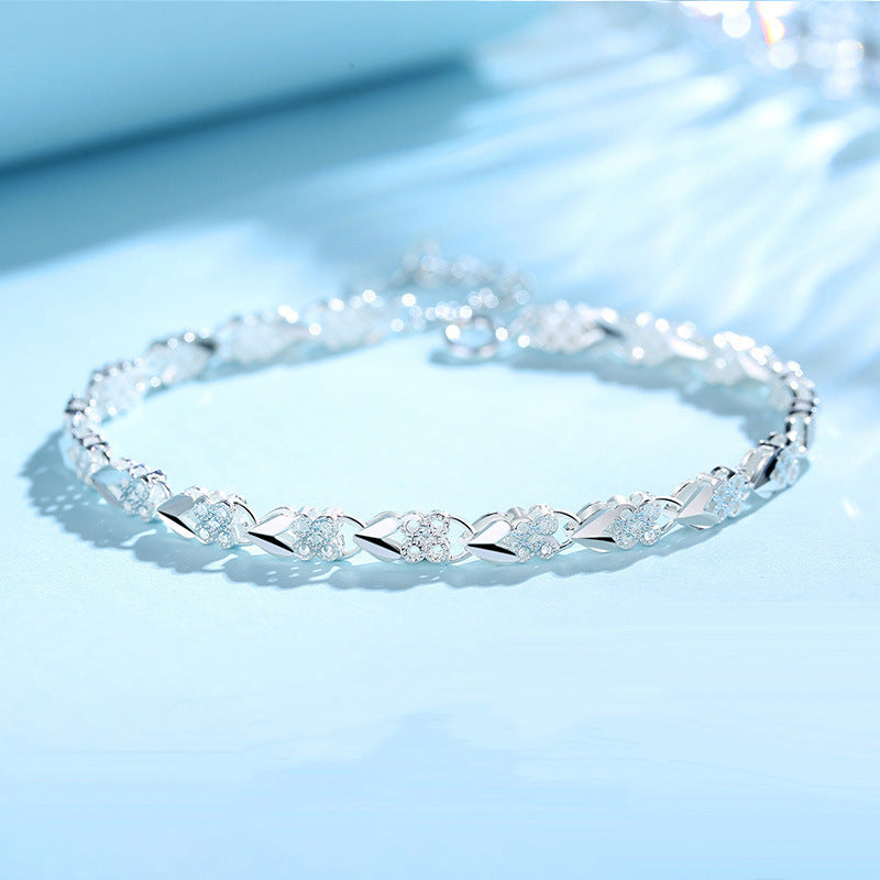 😀👉【🛒Cumpărați 1 obțineți 1 gratuit】💖🍀【Pachet cu 2 bucăți】Brățară de mână pentru femei, din argint sterling 925, cu trifoi cu patru foi, Love New Fashion