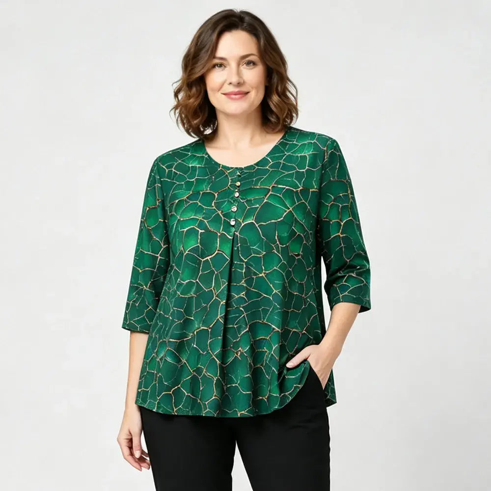 🛍️ Colecția Vară 2026 Plus Size Doamne: Bluză Elastică cu Imprimeu Texturat și Croială Lejeră în A 💐 Maschează Abdomenul & Design Elegant | 3 Culori, Mărimi Extinse XL-8XL (50-120 kg)