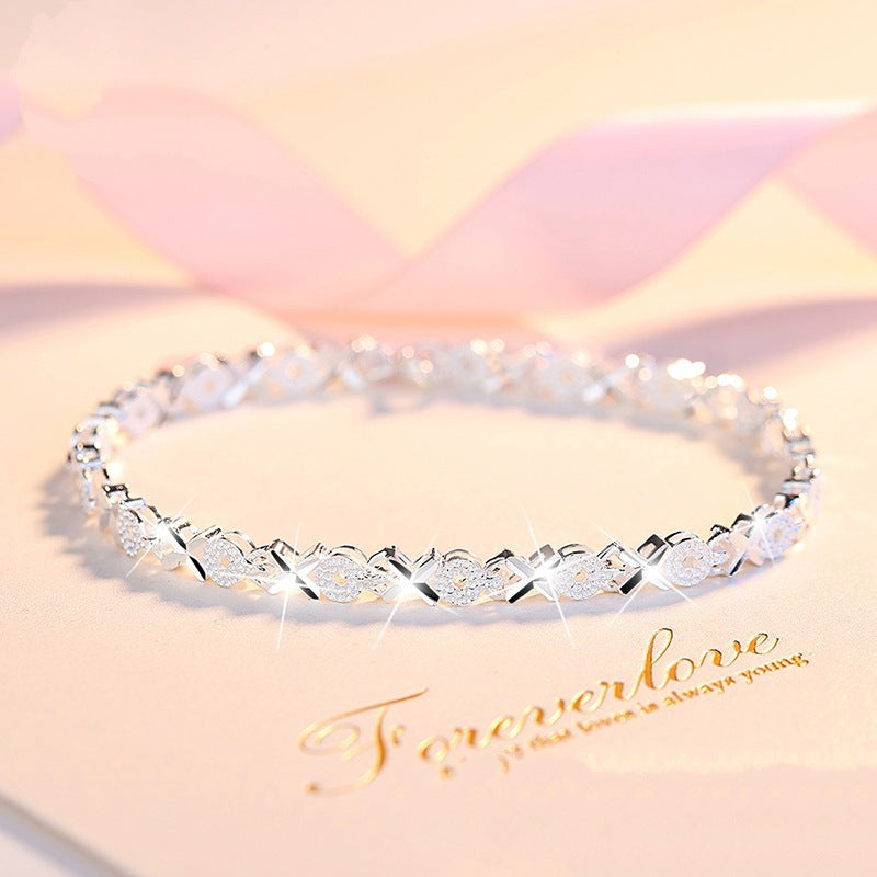 😀👉【🛒Cumpărați 1 obțineți 1 gratuit】💖🍀【Pachet cu 2 bucăți】Brățară de mână pentru femei, din argint sterling 925, cu trifoi cu patru foi, Love New Fashion
