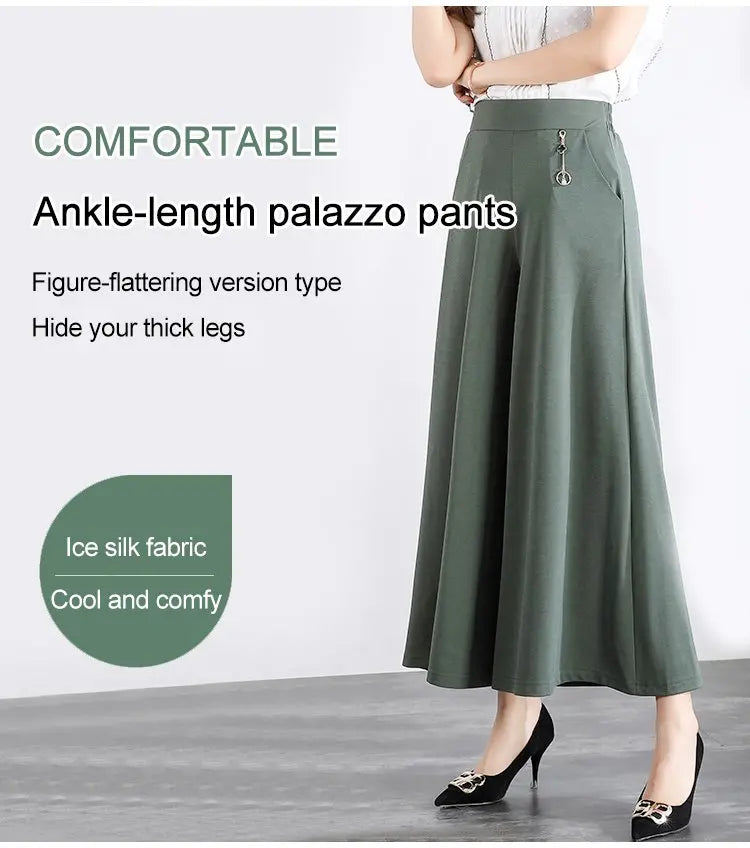 ❤️❤️【M-5XL】2026 Pantaloni noi de dama de vară picioare late mătase de gheață până la glezne