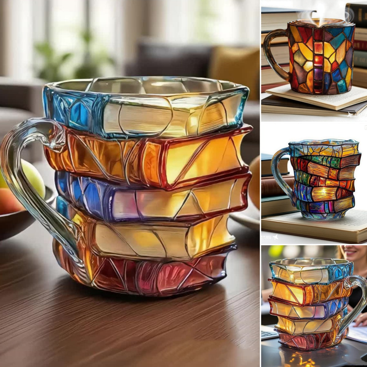 📚Ceașcă de cafea pictată 3D în formă de carte