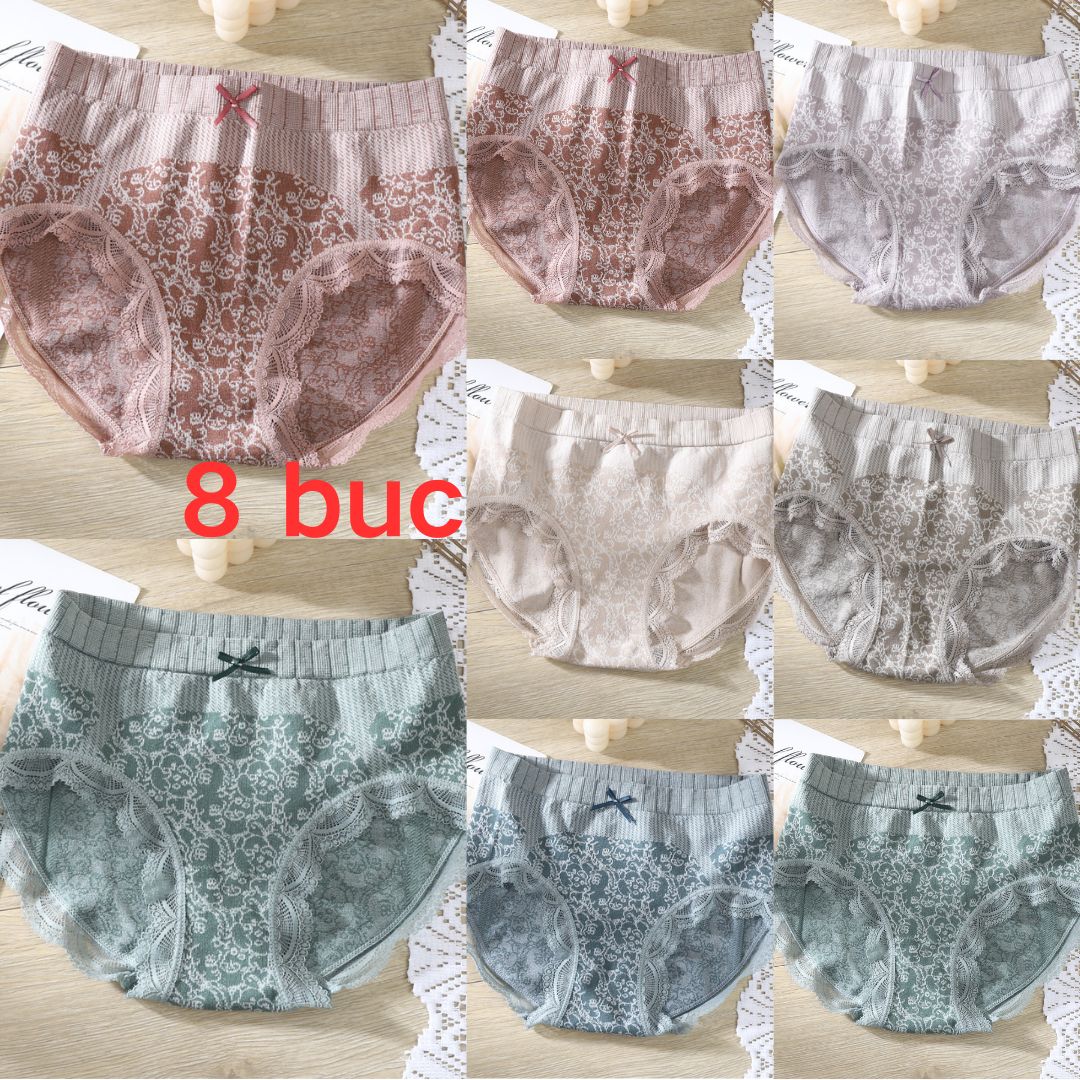 ✔【Cumpărați 4, primiți 4 gratuit】🔥【8 buc】🔥Slip de damă cu talie înaltă, antibacteriană, absorbantă de umiditate