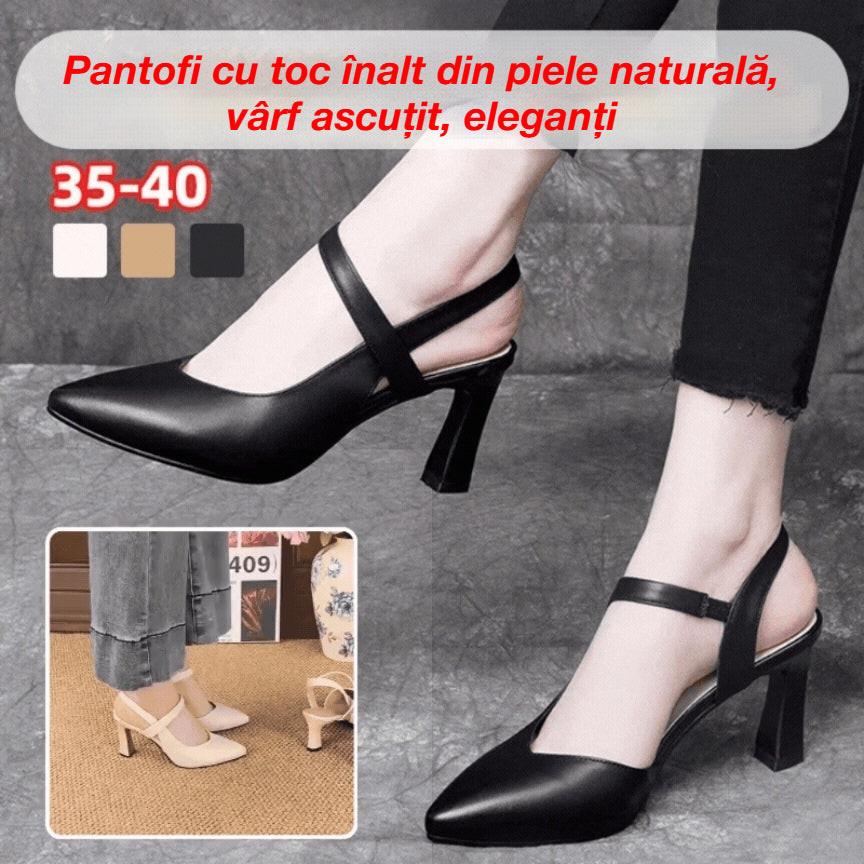 🔥【+7 cm înălțare】👠 Pantofi cu toc înalt din piele naturală, vârf ascuțit, eleganți