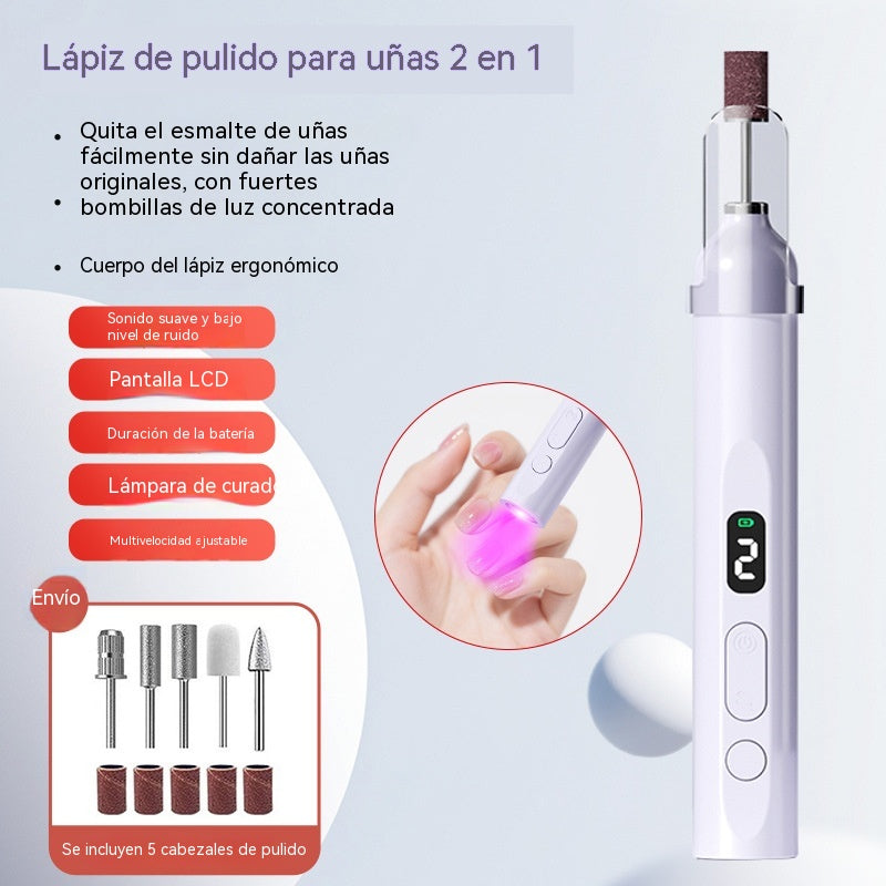 💅 Pilă electrică pentru unghii 2 în 1 cu LED (lampă de uscare + 5 capete pentru șlefuire)