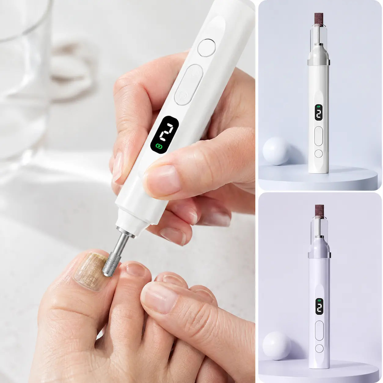 💅 Pilă electrică pentru unghii 2 în 1 cu LED (lampă de uscare + 5 capete pentru șlefuire)