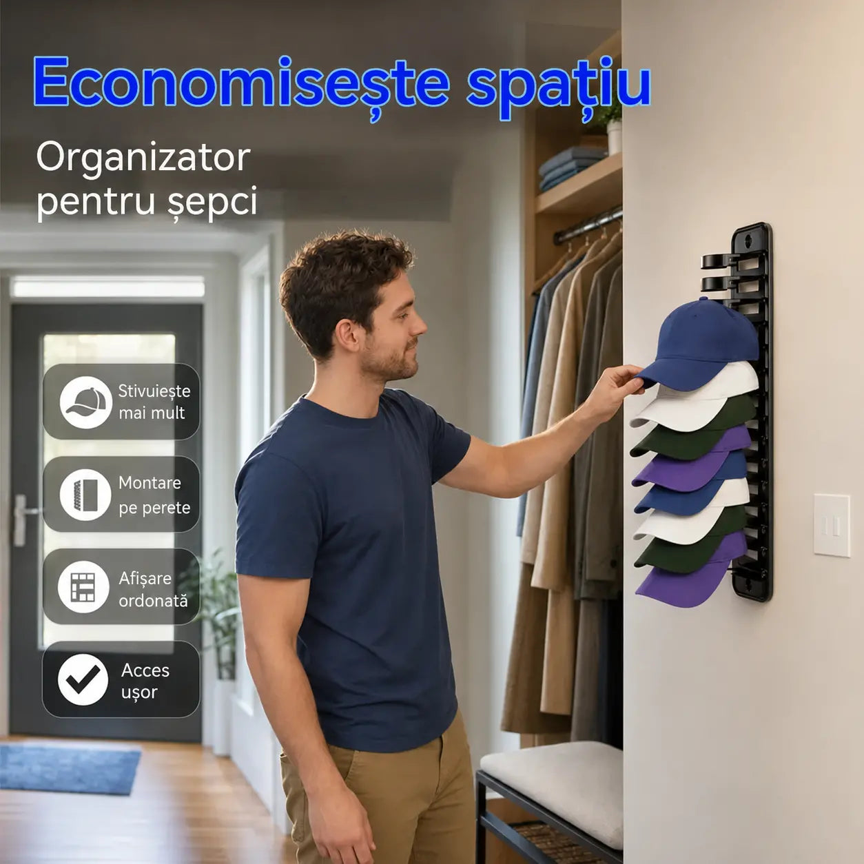【2 bucăți】Organizator pentru pălării și șepci, economisește spațiu