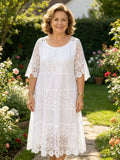 ✨✨【S-5XL】Rochie tricou nouă cu mânecă scurtă, cu gât rotund, din dantelă