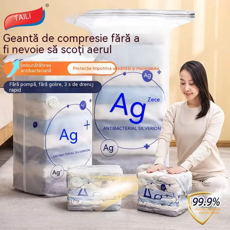 🏥Antibacterian🧳 Pachet de 5 piese 💨 Pungi mari compresibile pentru depozitare în vid: Nu necesită pompă de aer, etanșe, ideale pentru economisirea spațiului în valiză și în casă ✈️