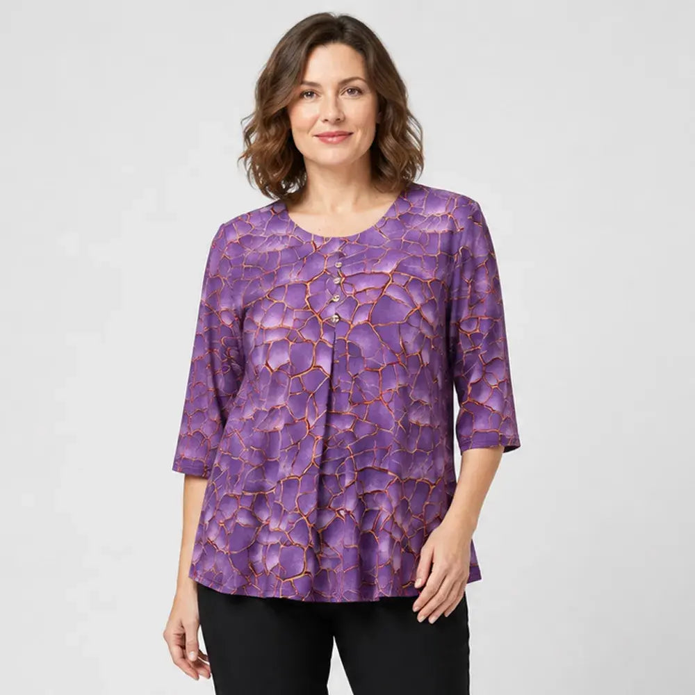 🛍️ Colecția Vară 2026 Plus Size Doamne: Bluză Elastică cu Imprimeu Texturat și Croială Lejeră în A 💐 Maschează Abdomenul & Design Elegant | 3 Culori, Mărimi Extinse XL-8XL (50-120 kg)
