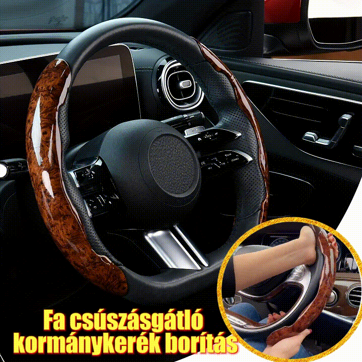 【Set 3 bucăți】 Husă volan 3D cu efect textură lemn de piersic – accesorii interior auto universale