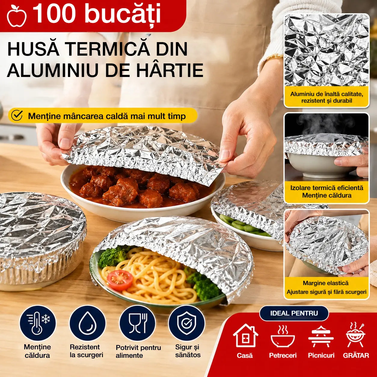 📢📢 REDUCERE 50%!⏰【100 bucăți】Husă izolatoare din folie de aluminiu