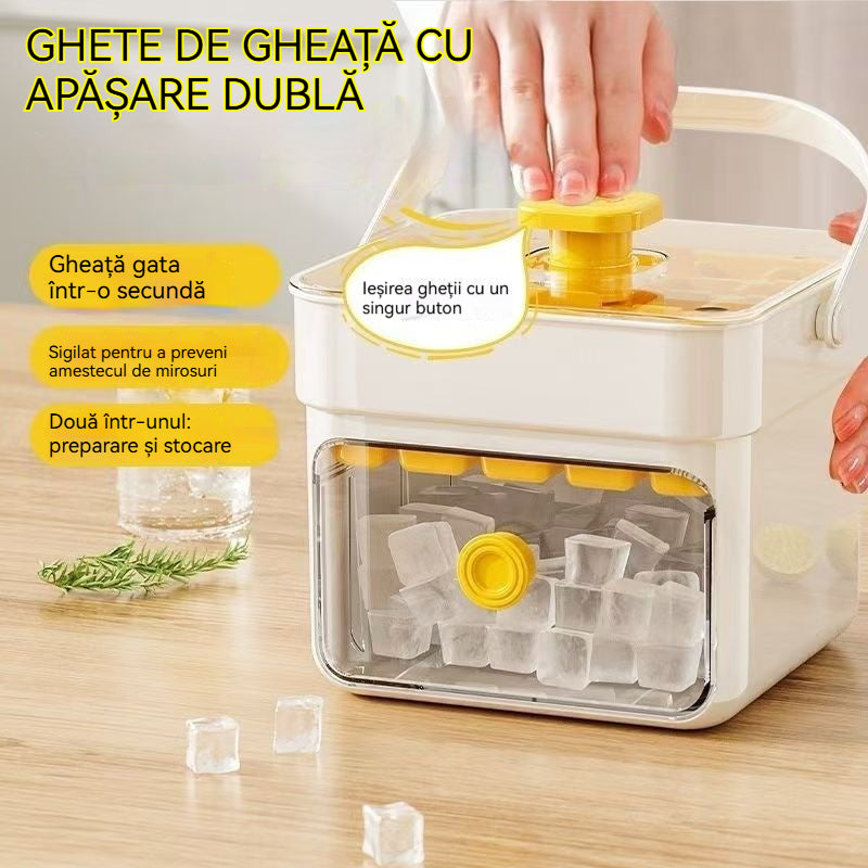 ⛱️Ofertă specială de vară ⚡Peste 50.000 de unități vândute🧊Formă dublă pentru cuburi de gheață, tip presare, cu cutie pentru tavă