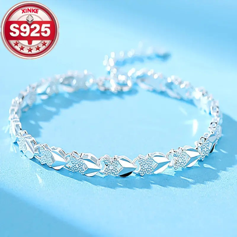😀👉【🛒Cumpărați 1 obțineți 1 gratuit】💖🍀【Pachet cu 2 bucăți】Brățară de mână pentru femei, din argint sterling 925, cu trifoi cu patru foi, Love New Fashion
