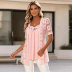 👚 Bluze Elegante Efect 2-în-1 cu Dantelă și Mesh – Design Anti-Burtică pentru Subțiere, 5 Culori, Mărimi S-4XL! 🌸✨