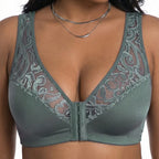 💖 【Set 3 piese】 【L–4XL】 😍 Sutien push-up mărimi mari – dantelă elegantă, efect push-up și detalii decupate, închidere frontală