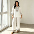 Costum de Vară din In Dama de 2 Piese, Bluza Lejeră cu Imprimeu Floral și Pantaloni Largi, Material Moale, Respirabil și Prietenos cu Pielea