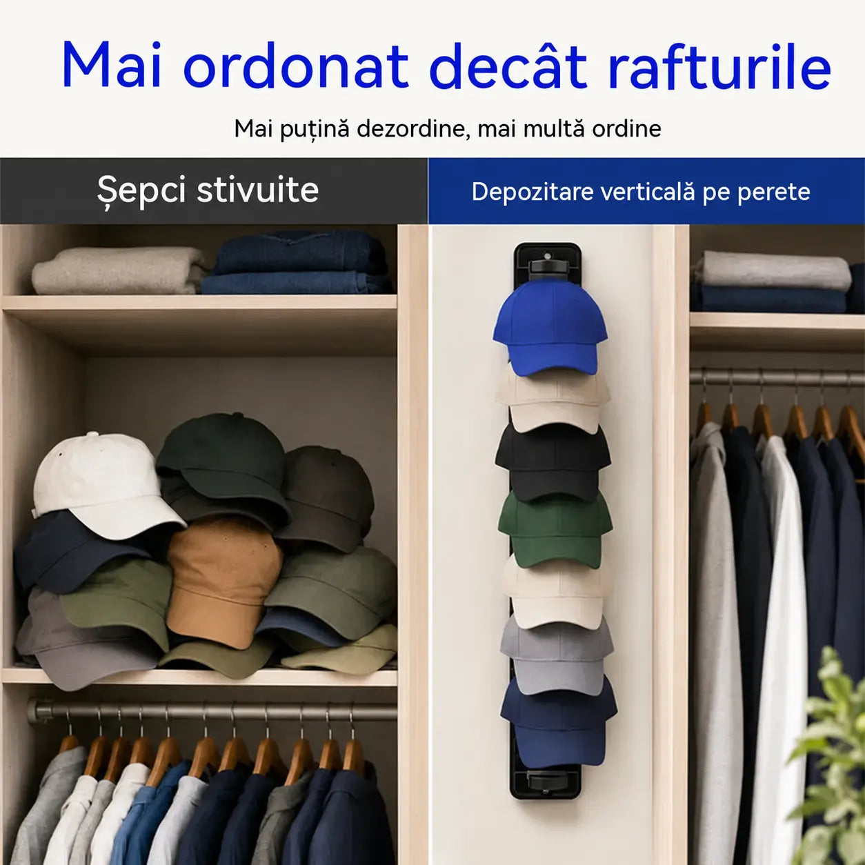 【2 bucăți】Organizator pentru pălării și șepci, economisește spațiu