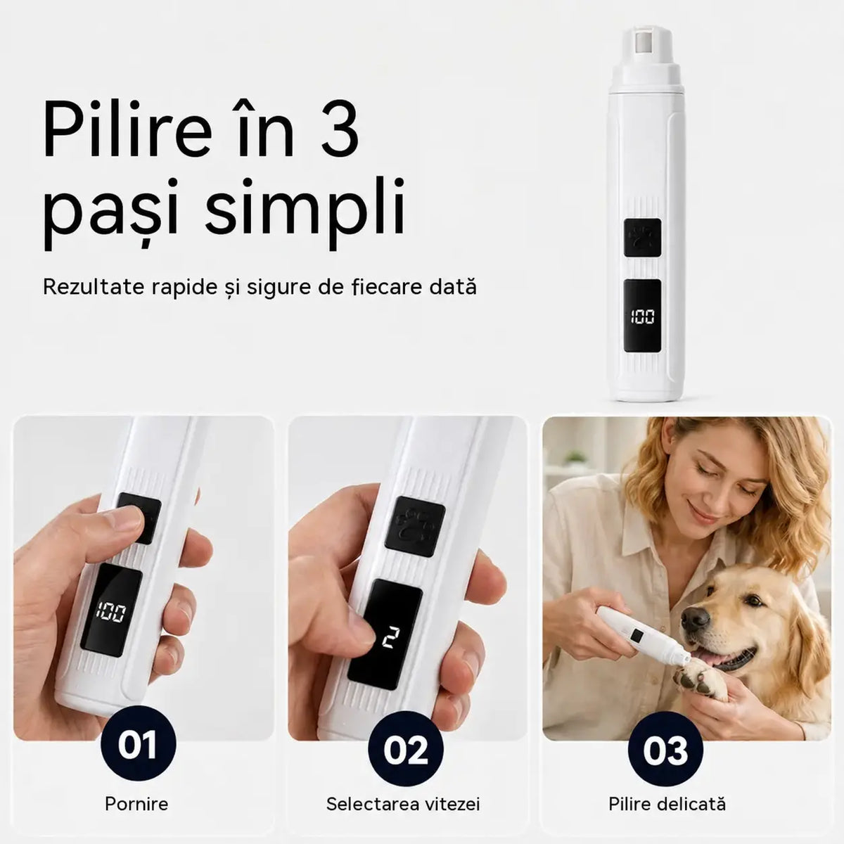 🔥【Cumpără 1 și primești 1 gratis】🐱🐶 Pilă electrică pentru unghiile animalelor de companie cu indicator LED de putere