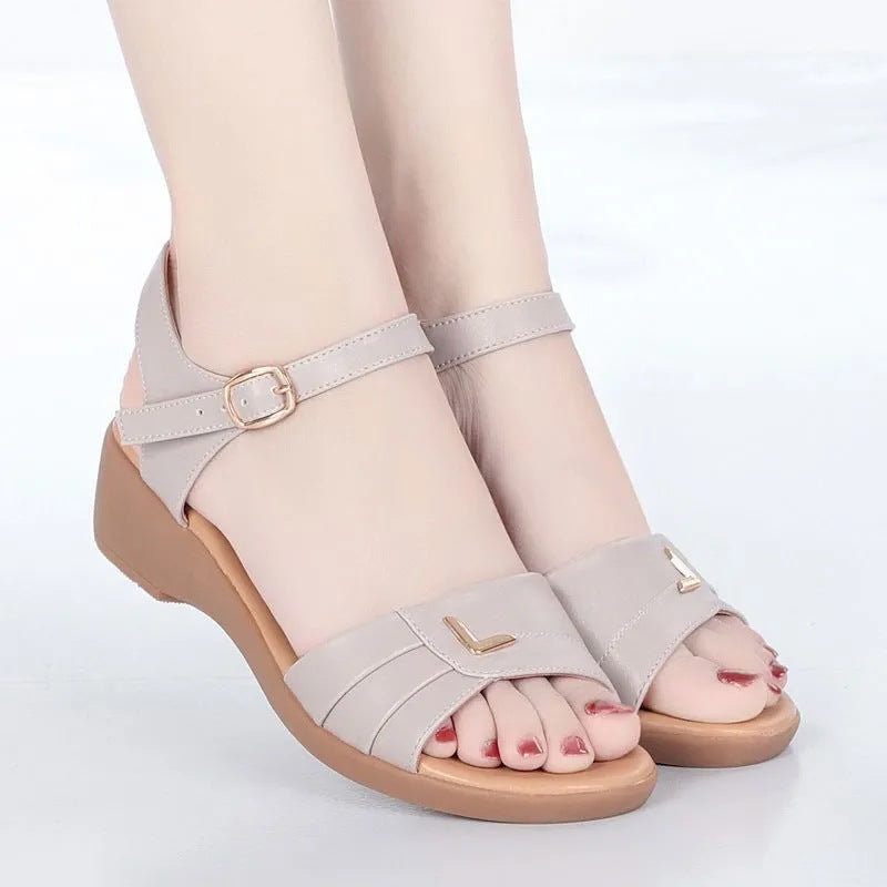 【Noutate】Sandale de vară din piele naturală, cu platformă tip pană, la modă