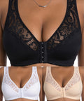💖 【Set 3 piese】 【L–4XL】 😍 Sutien push-up mărimi mari – dantelă elegantă, efect push-up și detalii decupate, închidere frontală