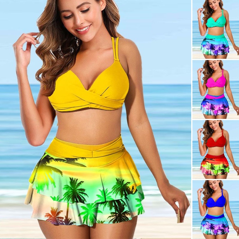 🔥👙 Set costum de baie nou cu imprimeu de palmieri (cocotier)