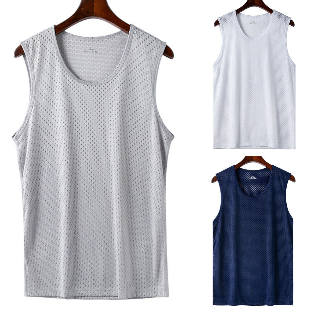 👕【Set de 3 bucăți】Maiouri bărbătești casual din material răcoros tip mătase de gheață ✅ Ușoare, respirabile și cu uscare rapidă