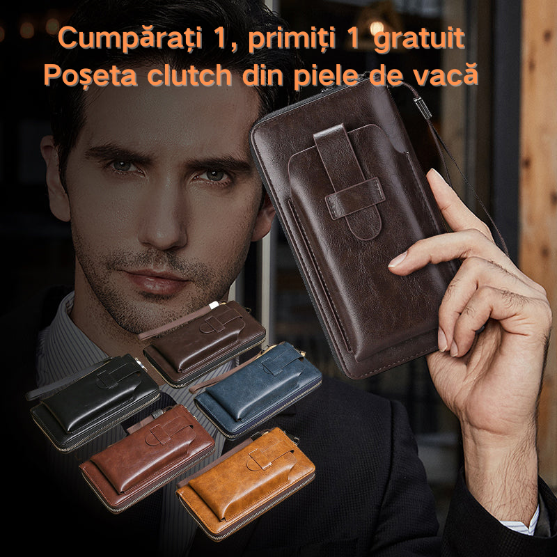 💼Portofel multifuncțional pentru bărbați, realizat manual din piele naturală, în stil nou