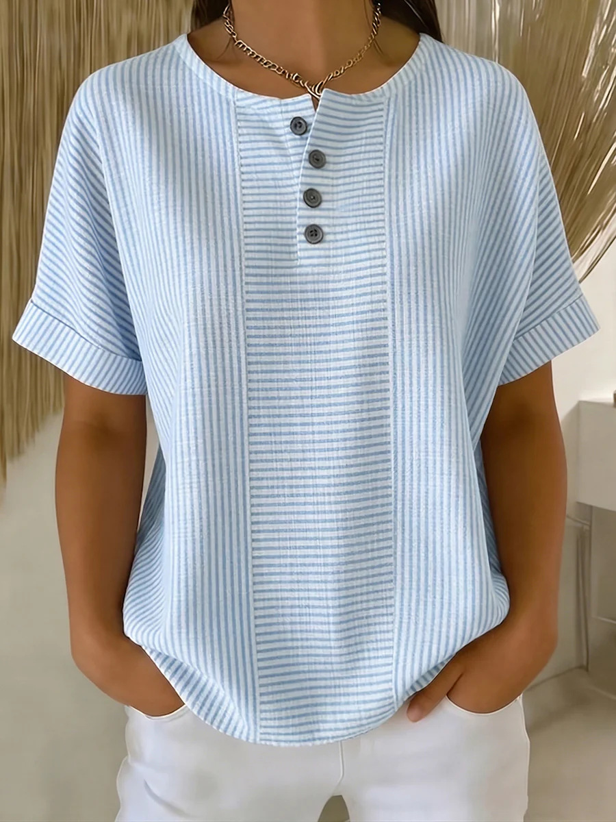 💐【S-3XL】Cămașă cu dungi din bumbac și in, potrivită pentru toate tipurile de corp.