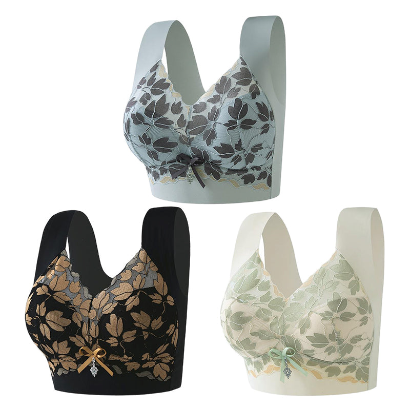 【3 buc】Sutien M-4XL de mărime mare cu dantelă, fără inel de oțel, spate frumos luxos, sutien sexy respirabil fără sudură【40~100kg】