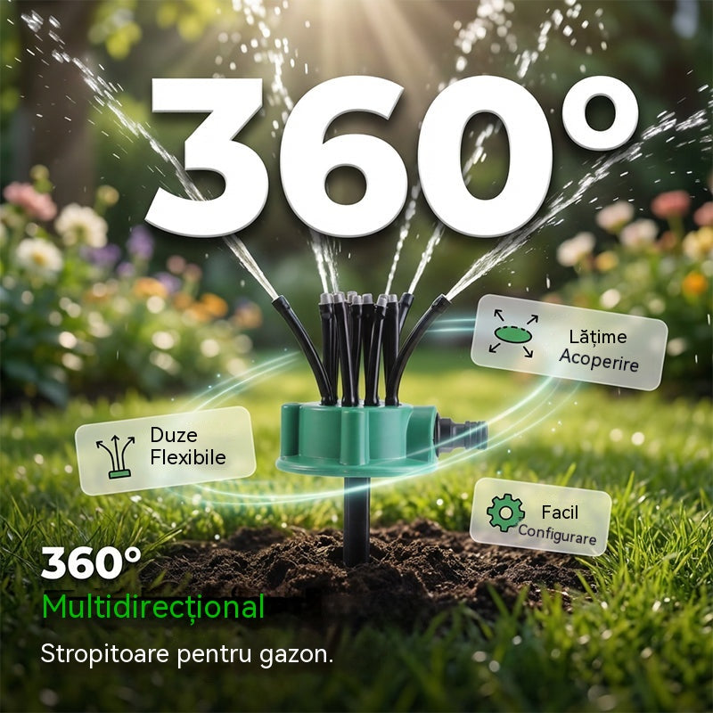 ✨ Aspersor automat de grădină cu capete multiple la 360°