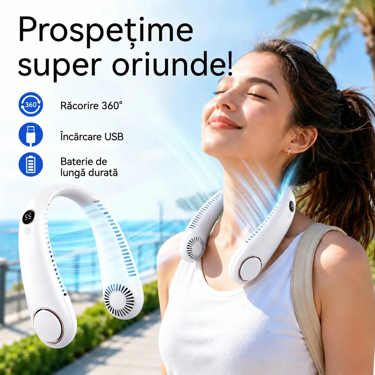 💨 Ventilator Portabil pentru Gât cu Aer Condiționat – Extrem de Silențios, Portabil și Rotativ la 360° – Ideal pentru Vară 🌞