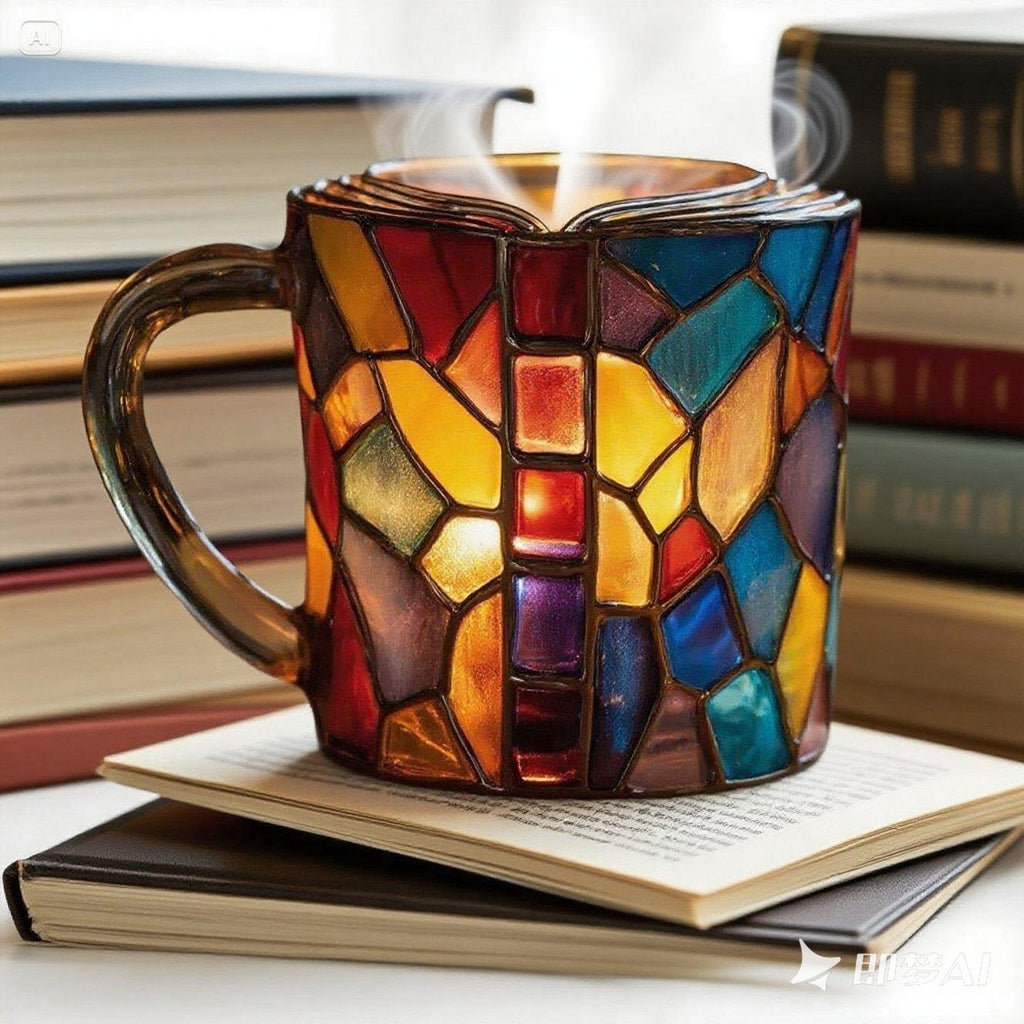 📚Ceașcă de cafea pictată 3D în formă de carte